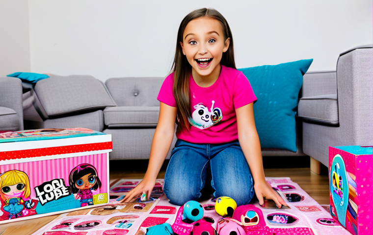 Child Unboxing LOL Surprise!**

A young girl with a bright smile, sitting on the floor in a brightly lit living room, surrounded by colorful LOL Surprise! dolls and packaging. She is unboxing a new LOL Surprise! doll with excitement. The scene is filled with toys and a sense of fun. Fully clothed, modest clothing, appropriate attire, safe for work, perfect anatomy, natural proportions, family-friendly, professional photography, high quality.

**