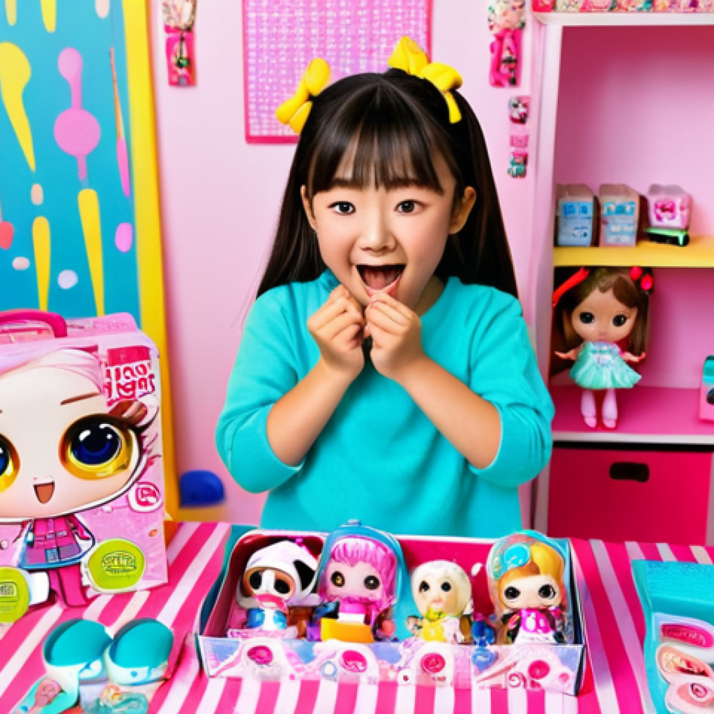 **

A young Japanese girl, fully clothed in a cute, modern outfit, is excitedly opening an LOL Surprise! doll package. She is surrounded by other LOL Surprise! dolls and accessories. The background is a bright, colorful playroom.  Perfect anatomy, natural proportions, well-formed hands, proper finger count, safe for work, appropriate content, fully clothed, family-friendly.

**