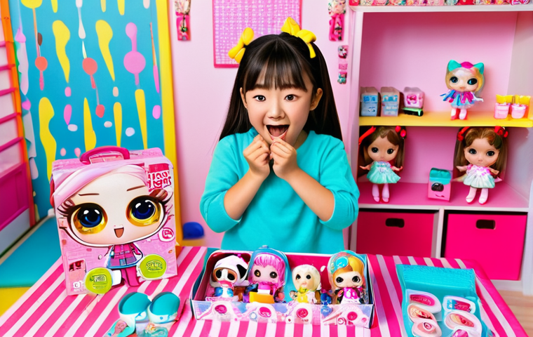 **

A young Japanese girl, fully clothed in a cute, modern outfit, is excitedly opening an LOL Surprise! doll package. She is surrounded by other LOL Surprise! dolls and accessories. The background is a bright, colorful playroom.  Perfect anatomy, natural proportions, well-formed hands, proper finger count, safe for work, appropriate content, fully clothed, family-friendly.

**