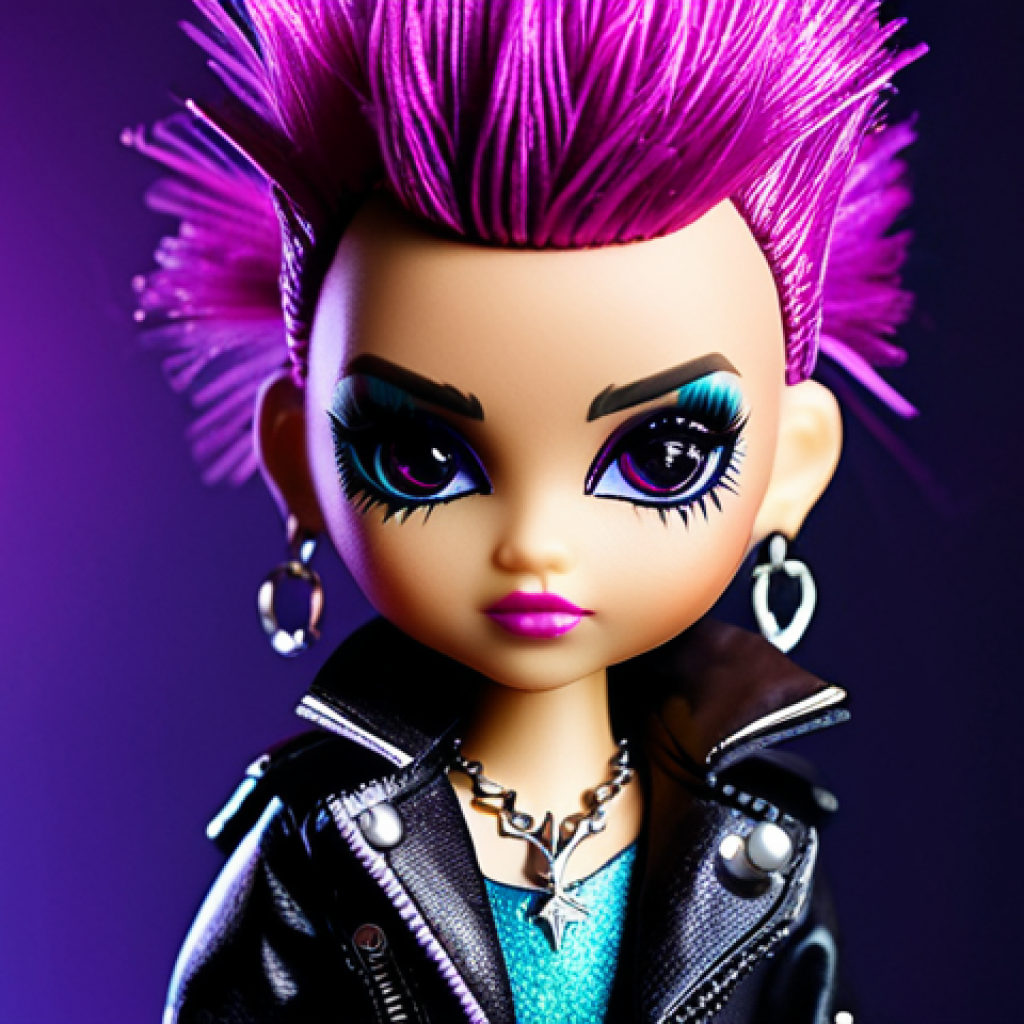 LOL 서프라이즈와 관련된 다양한 소비자 참여 아이디어 - A highly detailed close-up shot of a unique, custom-made L.O.L. Surprise! doll, embodying a "Future ...