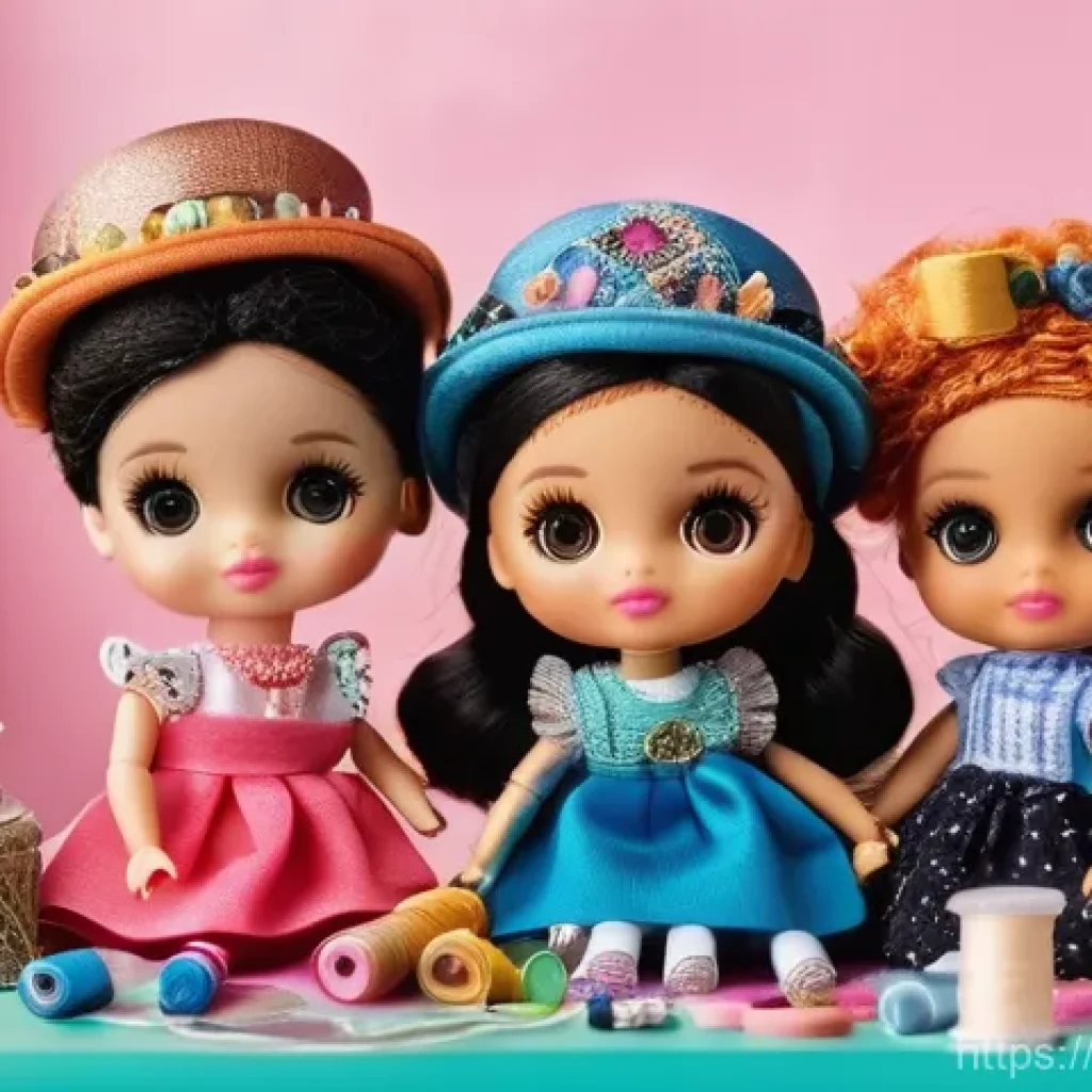 LOL 서프라이즈를 활용한 놀이 아이디어 - A vibrant close-up of several LOL Surprise dolls in a miniature DIY fashion studio. Each doll showca...