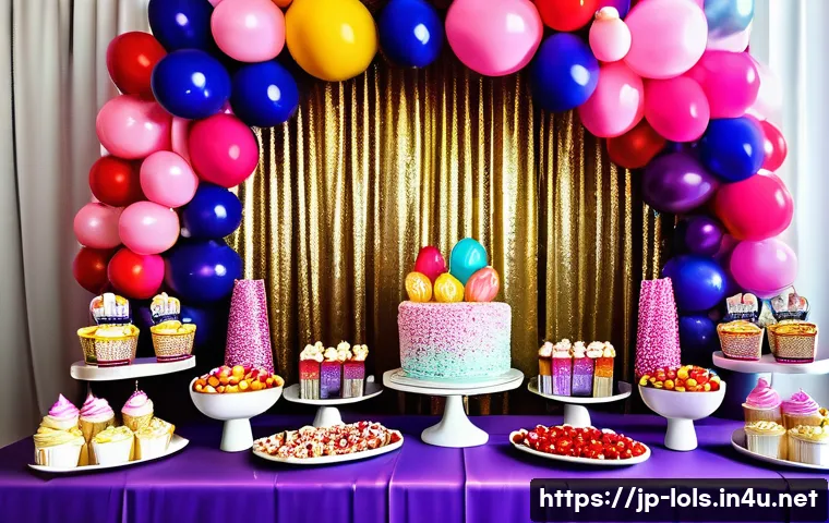 LOL 서프라이즈를 주제로 한 키즈 파티 아이디어 - **Vibrant LOL Surprise Party Photobooth and Sweets Buffet**
    A dazzling and colorful LOL Surprise...