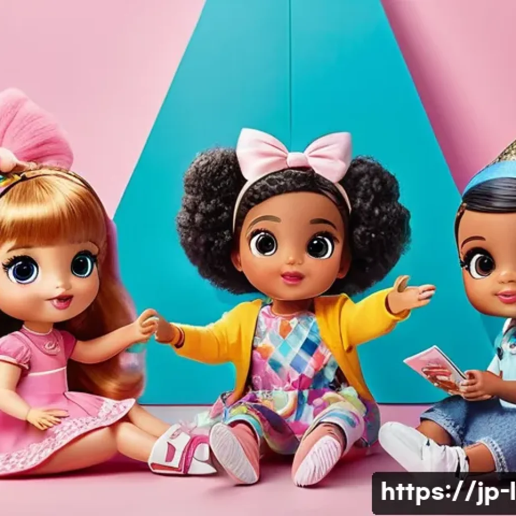 LOL 서프라이즈의 소비자 만족도와 피드백 - A vibrant and colorful scene of diverse LOL Surprise dolls arranged in a playful treasure hunt setti...