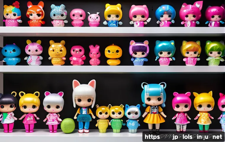 LOL 서프라이즈의 경제적 성공 요인 - A vibrant, colorful scene showcasing a collection of LOL Surprise dolls, each with unique personalit...