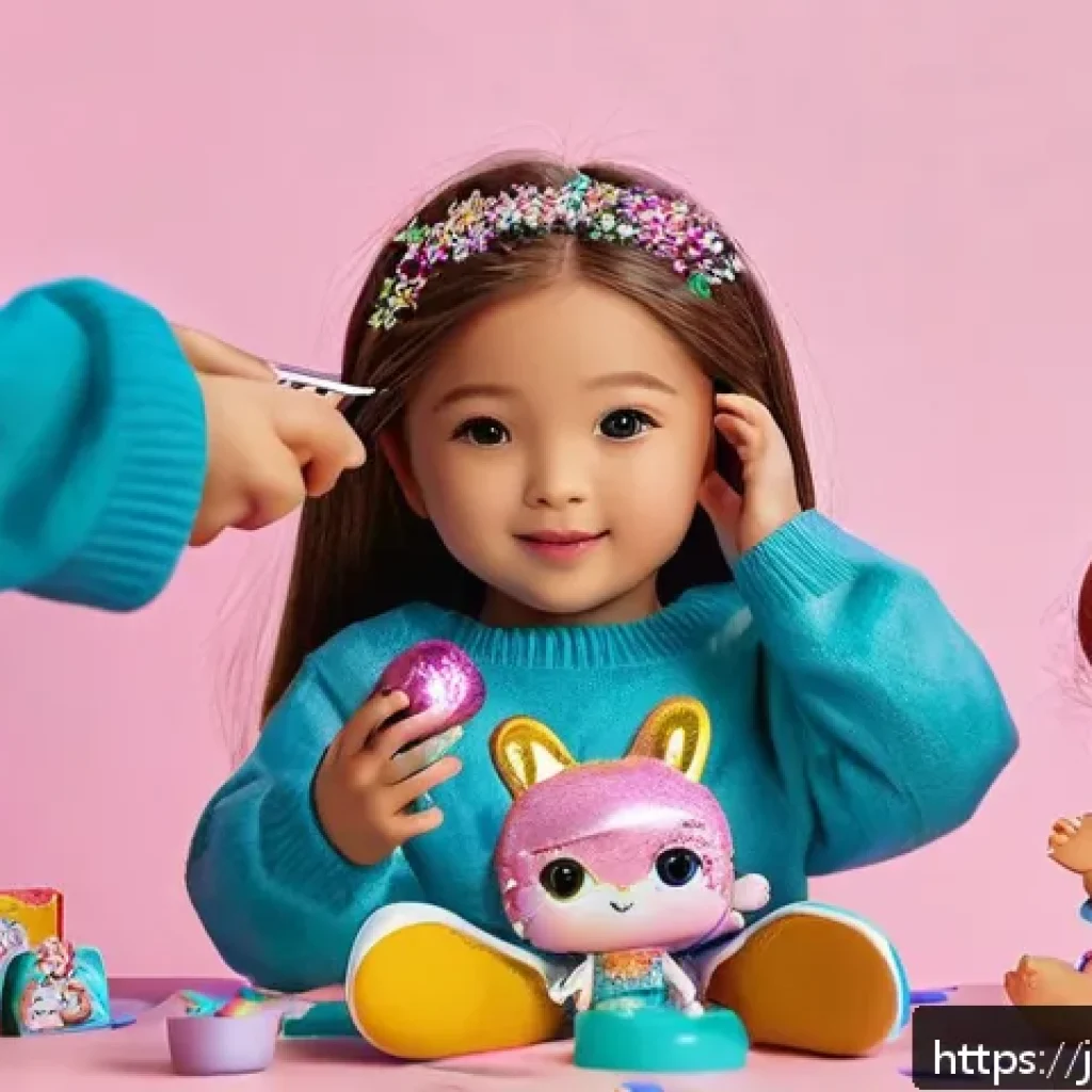 LOL 서프라이즈 장난감의 심리적 효과 - A colorful scene showing children excitedly unwrapping LOL Surprise dolls from their packaging, each...