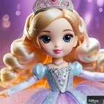 LOL 서프라이즈 캐릭터 생성 배경 - A sparkling princess LOL Surprise doll wearing a glittering, elegant dress adorned with glowing acce...